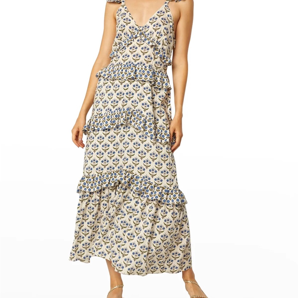 Misa Los Angeles Blue and White Sleeveless Sundress